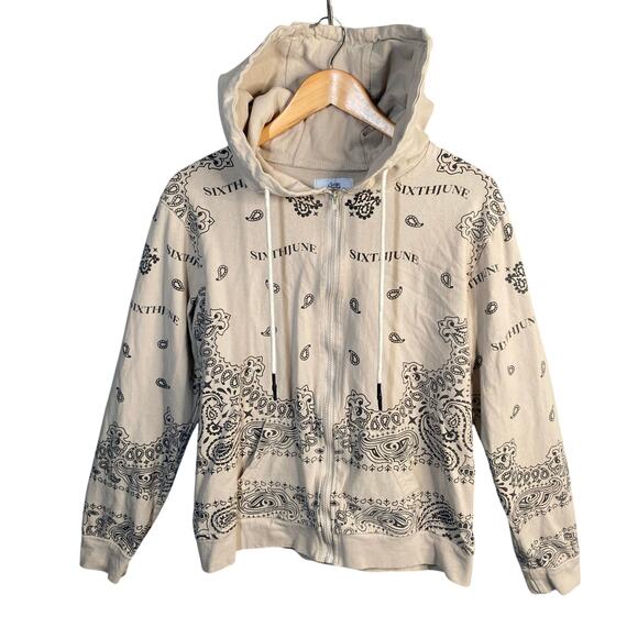 Y2k Hoodie Mens Large Bandana Print Zip Up Sweatshirt Skater Streetwear - Picture 1 of 13